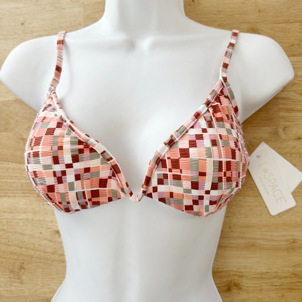 NWT L*Space Helena Top Pink Orange Graphic M Swim Bikini Swimsuit